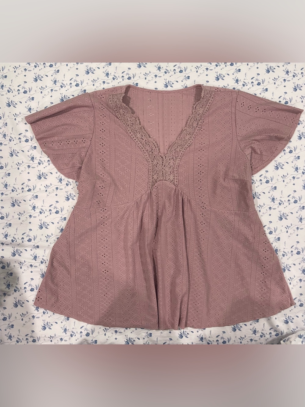 Mauve Eyelet Crochet Trim Bustier Top